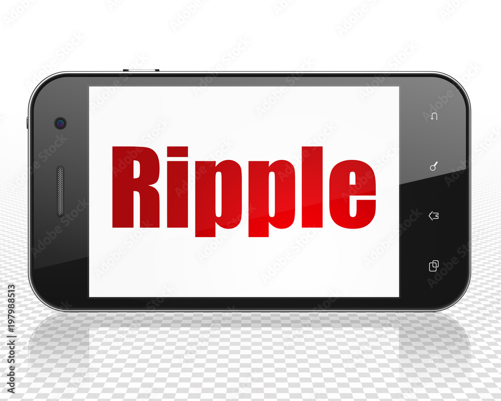 Blockchain concept: Smartphone with red text Ripple on display, 3D rendering