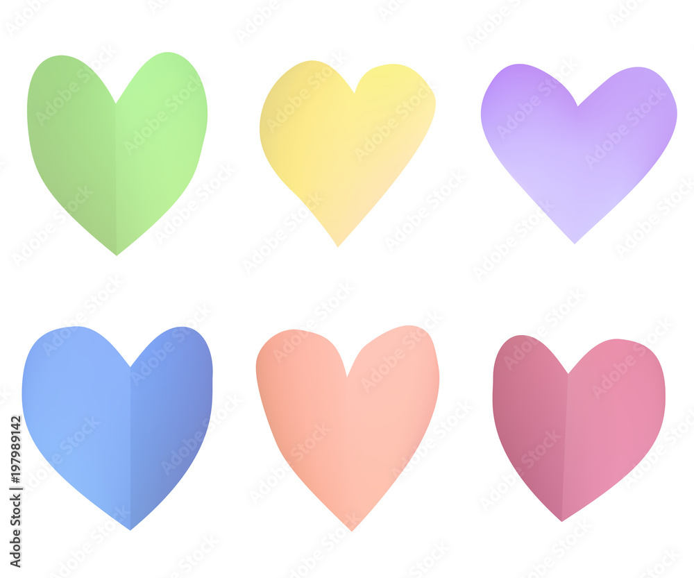 A set of colorful paper hearts. Romantic design vector illustration.