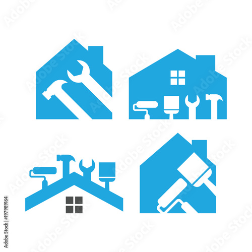 Collection of home maintenance logo design template