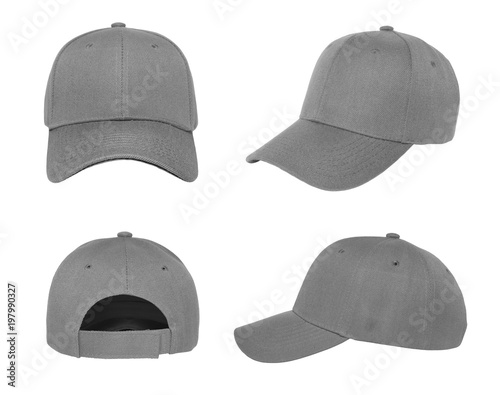 Blank baseball cap 4 view color grey on white background
