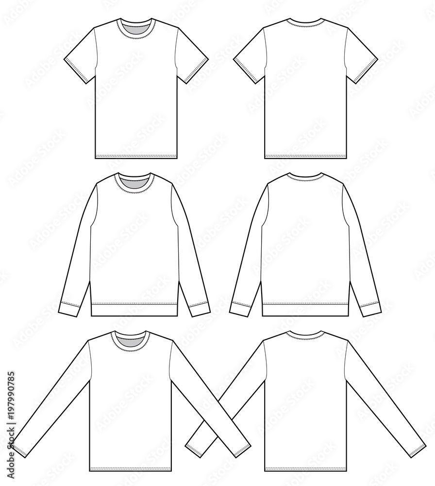 Sweatshirt long sleeve T-shirt set fashion flat technical drawing ...