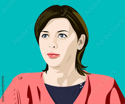 Amazed girl in a pink sweater and with a cute hairstyle