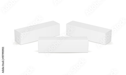 Set of long cardboard boxes isolated on white background. Packaging mockup for design or branding. Vector illustration