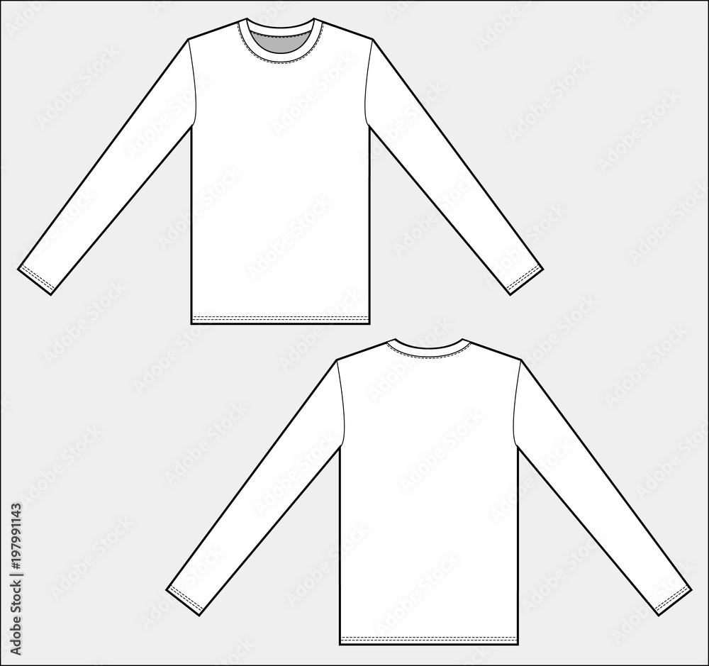 long sleeve T-shirt set fashion flat technical drawing template Stock ...