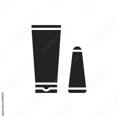 Depilatory cream silhouette icon. Hair removal method. Depilation. Cream and spatula scraper for applying.