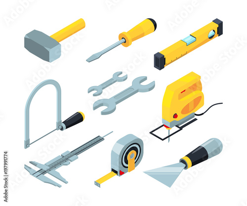 Electronic tools for construction. Isometric pictures set