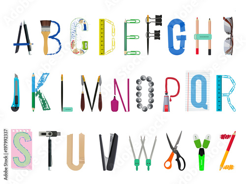 English alphabet from office supplies