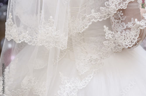 white bridal veil with embroidery Fototapeta