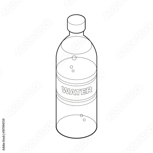 Bottle of water isometric style icon coloring book, food concept illustration