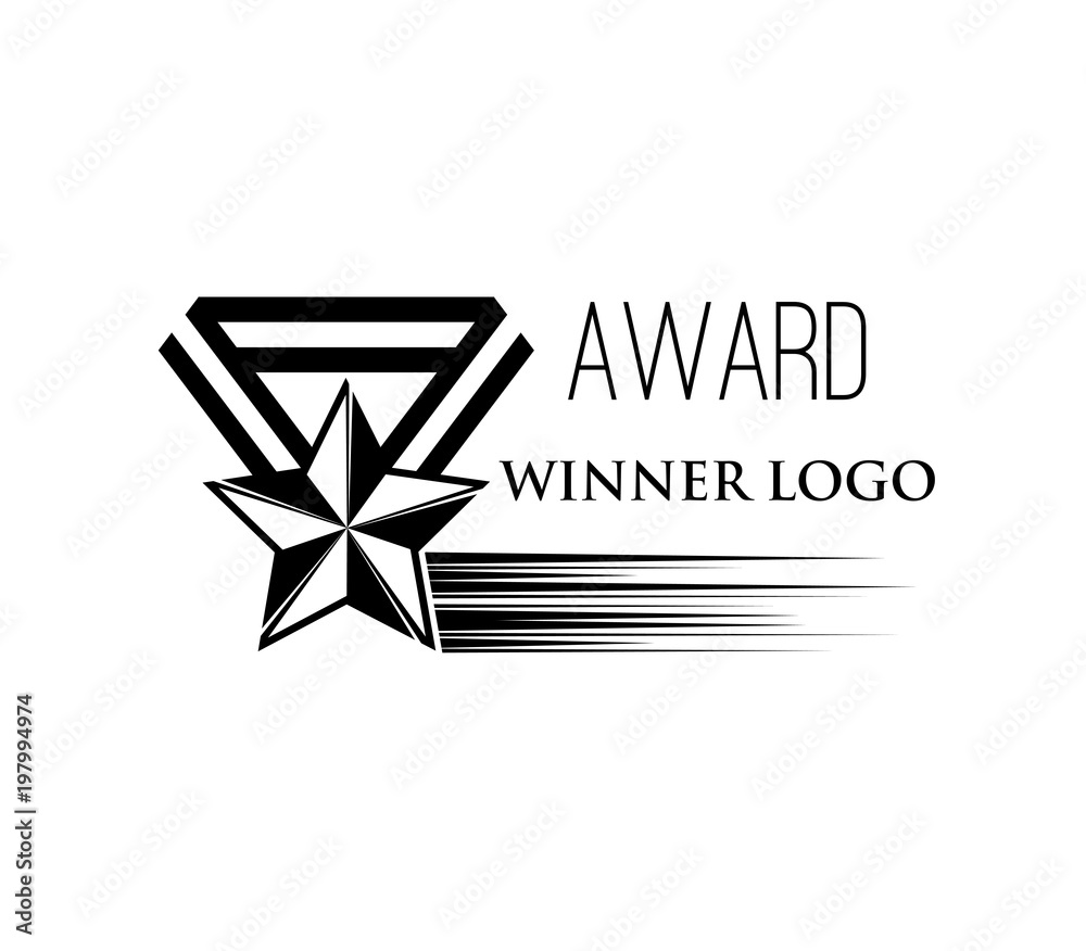 Star shaped medal. Winner award logo. Reward badge.  illustration.