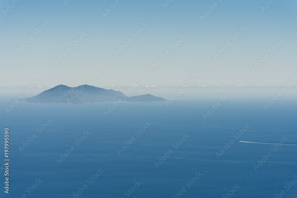 Aerial image of Isola di Monte Cristo also called Island of Mentecristo nature reserve in the Tyrrhenian Sea Aerial image of Isola di Monte Cristo also called Island of Mentecristo nature reserve in the Tyrrhenian Sea