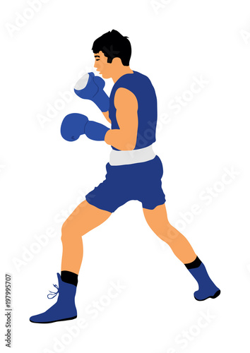 Boxer in ring vector illustration isolated on white background. 