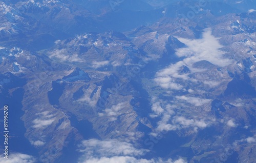 Swiss Alps seen from above from the airplane