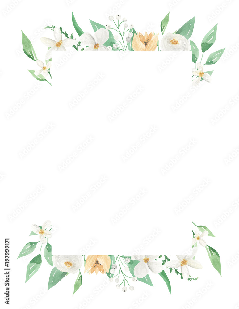 Obraz Akwarela żółto-białe kwiatowy prostokąt rames obramowania