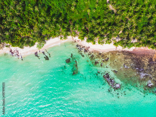 Fototapeta Naklejka Na Ścianę i Meble -  Aerial view of beautiful beach and sea with coconut palm tree