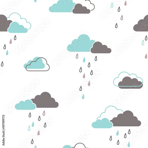 Tapeta Bezszwowy deseniowy tło z chmurami i raindrops