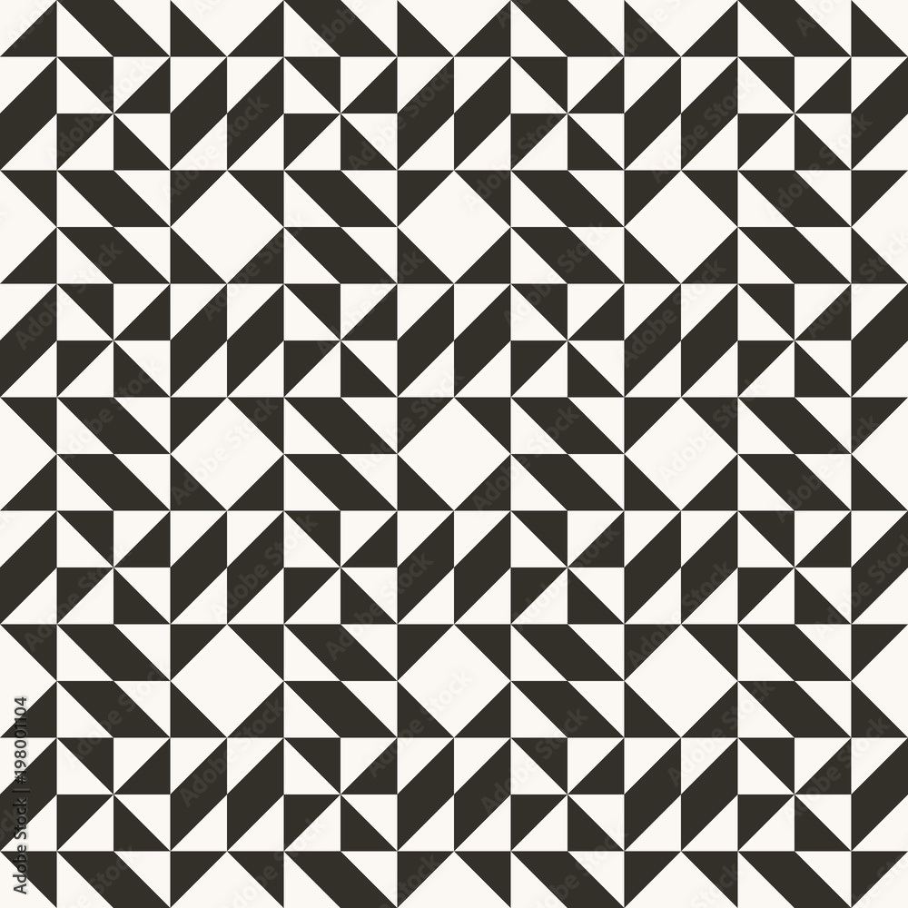 Black and white abstract geometric quilt pattern. High contrast geometric background with triangles. Simple colors - easy to recolor. Minimal background. Vector illustration. Black and white abstract geometric quilt pattern. High contrast geometric background with triangles. Simple colors - easy to recolor. Minimal background. Vector illustration.