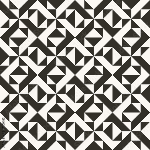 Black and white abstract geometric quilt pattern. High contrast geometric background with triangles. Simple colors - easy to recolor. Minimal background. Vector illustration.