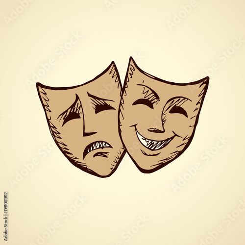 Comedy and tragedy theatrical masks. Vector illustration