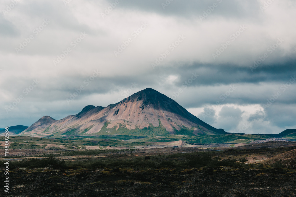 majestic volcanic mountains and cloudy sky, iceland