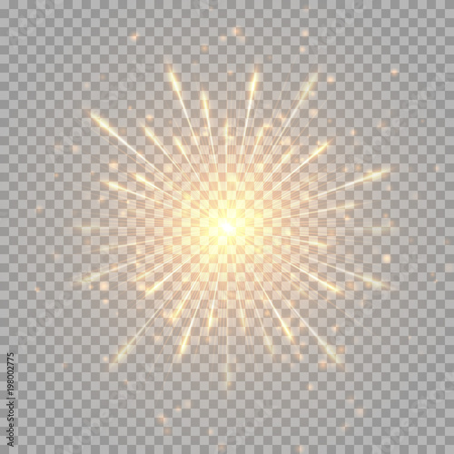 A flash of golden fireworks on a transparent background. Vector illustration with bengal fire for Christmas design