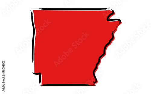 Stylized red sketch map of Arkansas