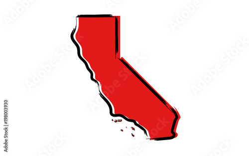 Stylized red sketch map of California
