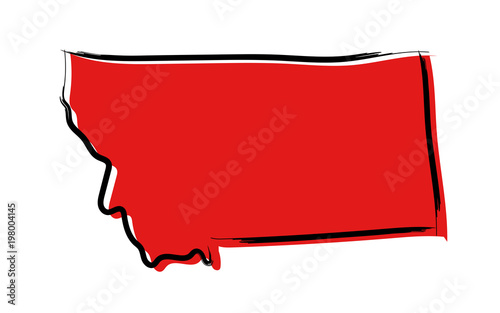Stylized red sketch map of Montana