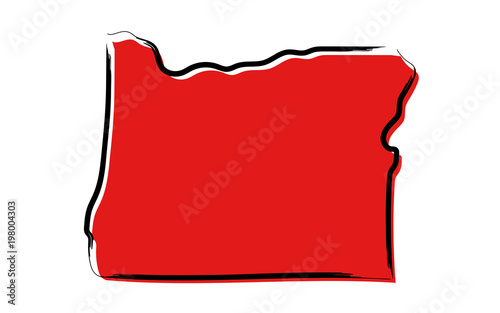 Stylized red sketch map of Oregon