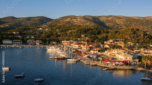 Panorama of the center of the town of Sivota in Greece at night. © flowertiare
