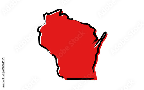 Stylized red sketch map of Wisconsin