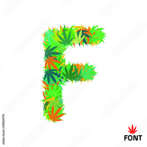 Cannabis letter F from marijuana leaves isolated on white background vector illustration