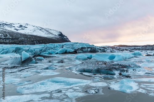 majestic landscape with melting icebergs floating in water, Iceland, Jokulsarlon lagoon