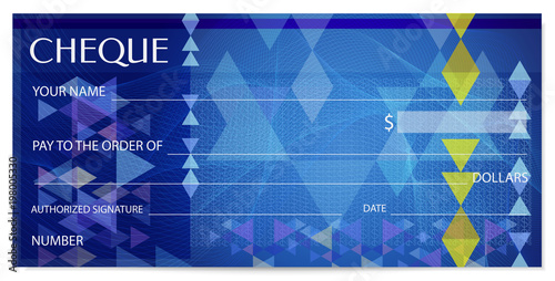Check (cheque), Chequebook template. Guilloche pattern with abstract watermark, spirograph. Background for banknote, money design, currency, bank note, Voucher, Gift certificate, Coupon, ticket