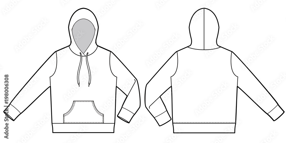 Hood hoodie fashion flat technical drawing template Stock Vector ...