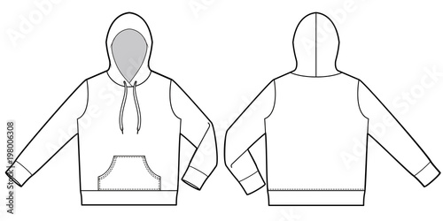 Hood hoodie fashion flat technical drawing template