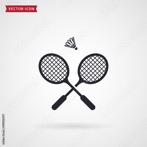 Badminton rackets and shuttlecock. Vector icon.
