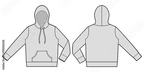 Hood hoodie fashion flat technical drawing template