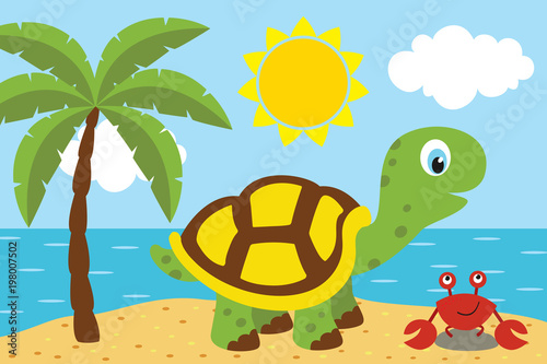 turtle with cancer on the beach - vector illustration, eps
