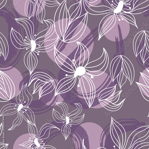 Seamless hand drawn floral vector pattern on free hand drawn background.