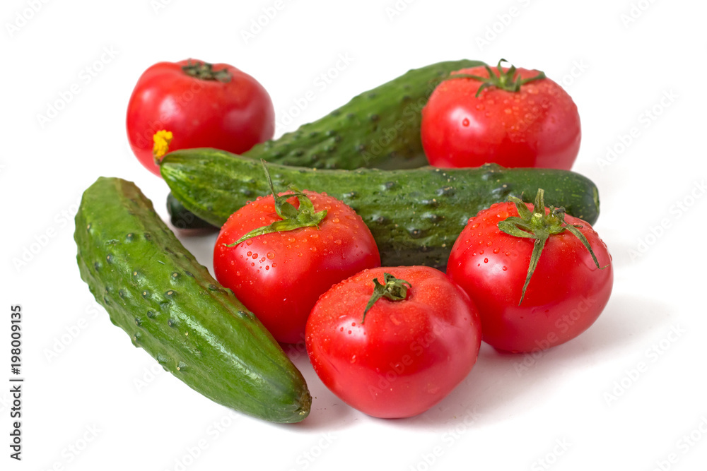 Fresh tomatoes and cucumbers