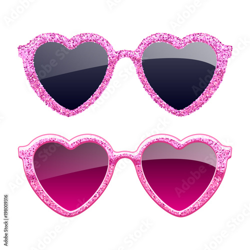 Set of pink glitter heart sunglasses.