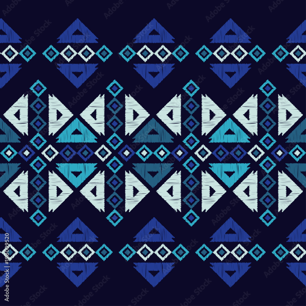Ethnic boho seamless pattern. Embroidery on fabric. Tribal pattern. Folk motif. Textile rapport.