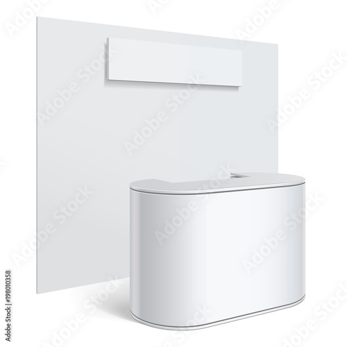 White reception or information desk.