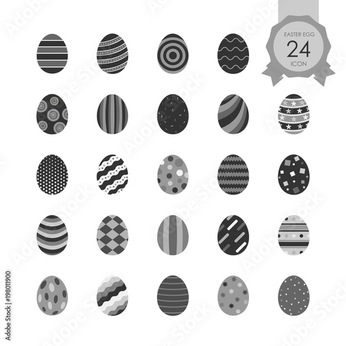 Icon set of monochrome easter eggs for holiday on white background. Vector illustration