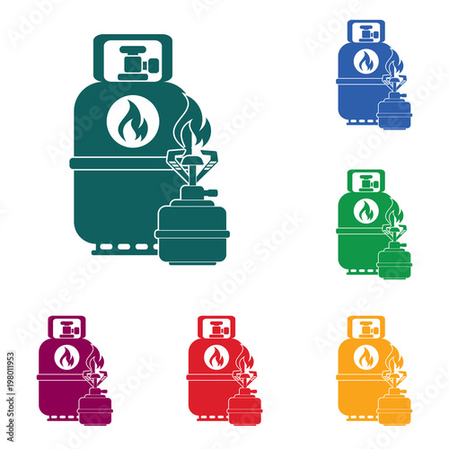 Camping stove with gas bottle icon