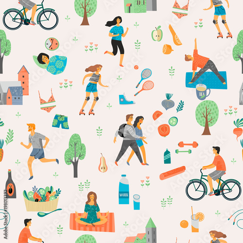 Healthy lifestyle. Seamless pattern.