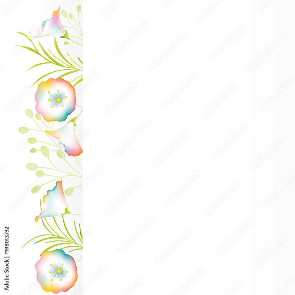 Flowers. Floral background. Multicolored. Watercolor. Abstract pattern. Vector illustration. Leaves. Grass. Border.