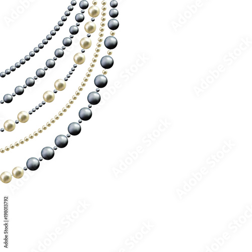 Pearl. Jewelry. Beads. Decoration. Abstract vector background. Luxury. The black. White.