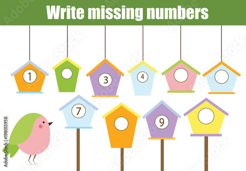 Mathematics educational game for children. Write the missing numbers